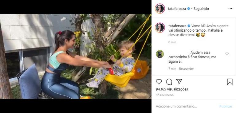 Thais Fersoza mostra vídeo fazendo exercícios com o filho