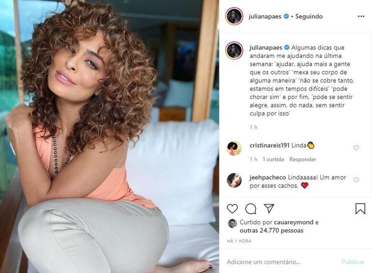 Juliana Paes dá dicas para seus seguidores na quarentena