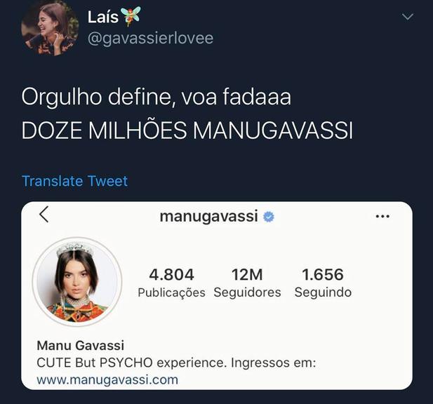 Manu Gavassi atinge 12 milhões de seguidores nas redes