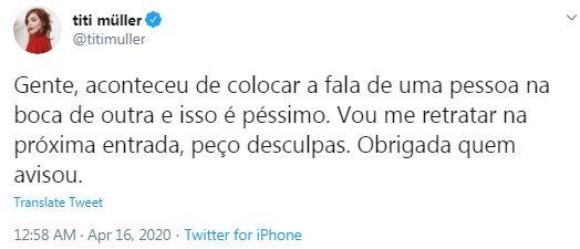 Titi Muller se desculpa por ter acusado Gizelly de fala sobre Babu