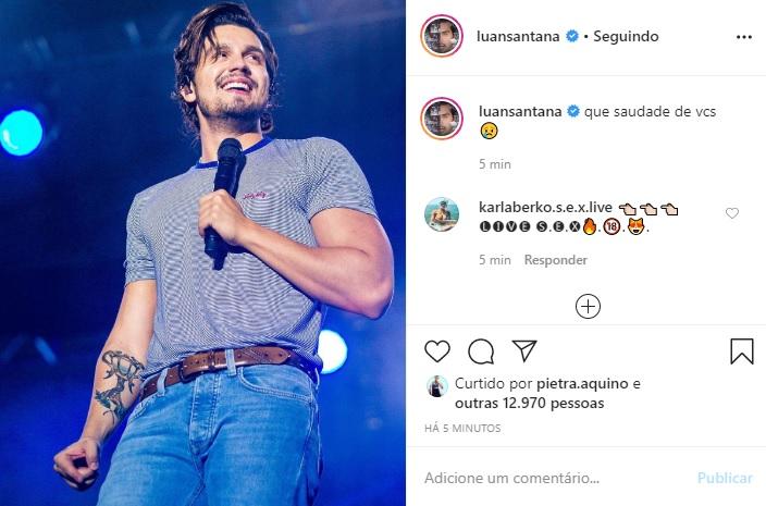 Luan Santana lamenta estar com saudades de seus fãs