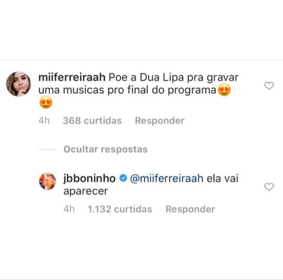 BBB 20: Boninho confirma a aparição de Dua Lipa na final