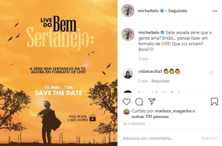 Michel Teló anuncia a data de sua próxima live