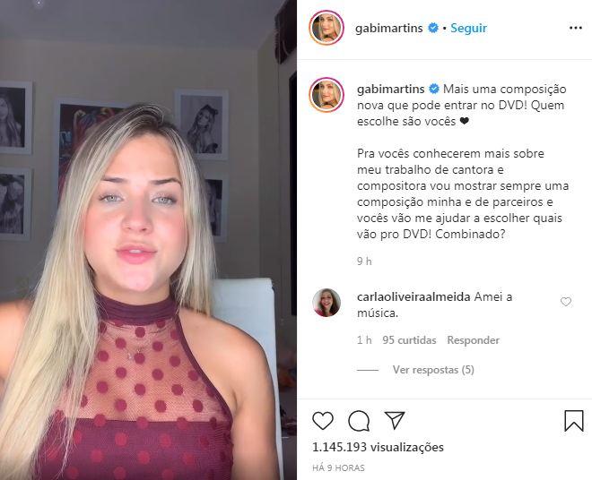 Gabi Martins mostra música que compôs após término com Guilherme Napolitano