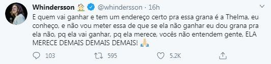  Whindersson Nunes defende Rafa e revela que está torcendo por Thelma no BBB20