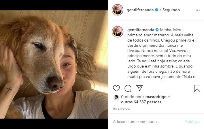 Fernanda Gentil faz homenagem para Nala, sua cachorra