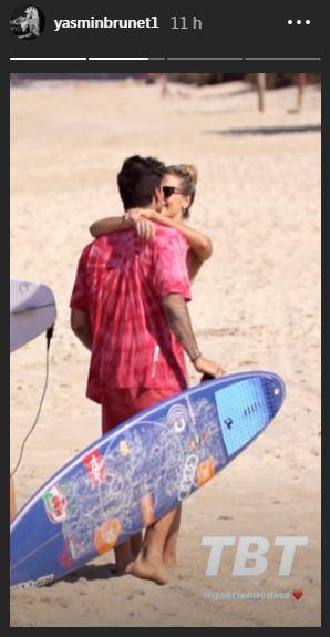 Gabriel Medina e Yasmin Brunet aparecem aos beijos em vídeo