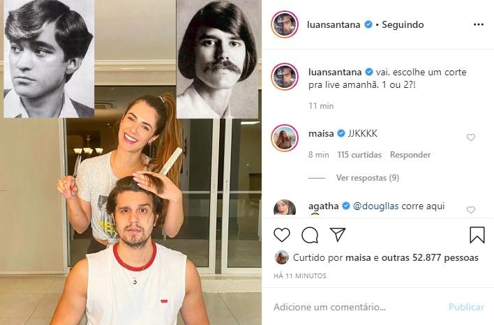 Luan Santana deixa Jade Magalhães cortar seu cabelo