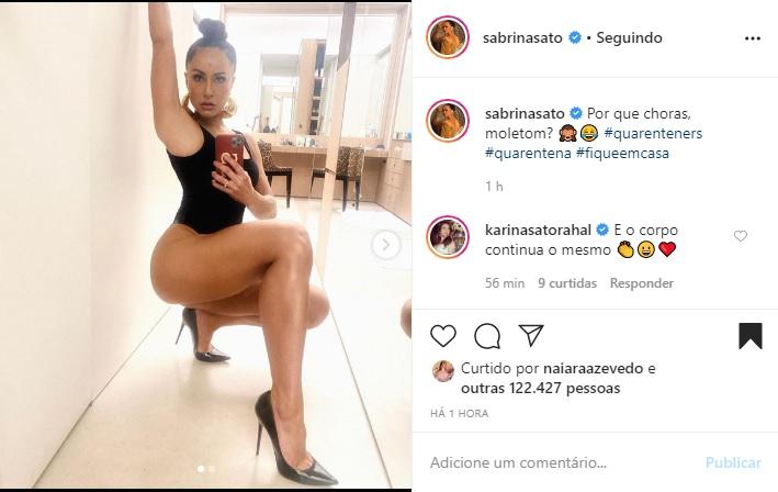 Sabrina Sato veste body cavado e salto alto na quarentena