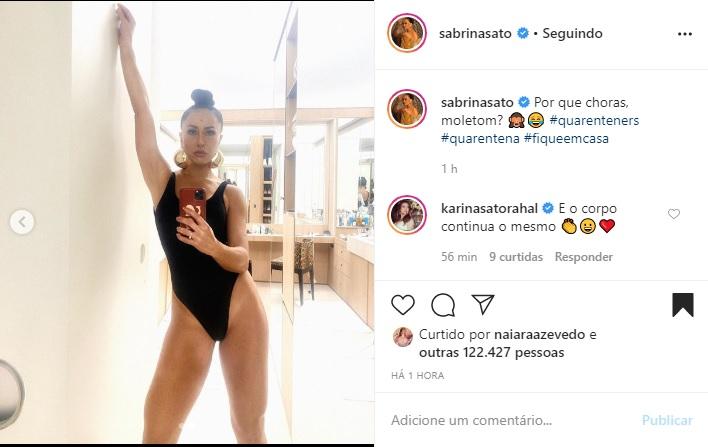 Sabrina Sato veste body cavado e salto alto na quarentena