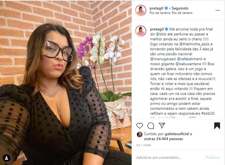 Preta Gil se arruma para final do BBB20