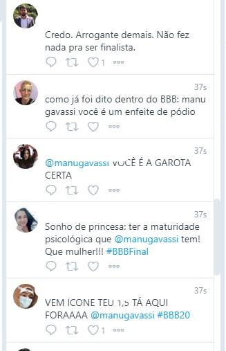 Manu Gavassi em terceiro lugar