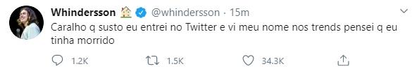 Whindersson Nunes se assusta ao ver seu nome nos trends