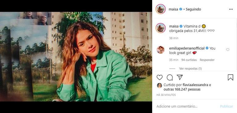 Maisa Silva comemora 31,4 milhões de seguidores nas redes