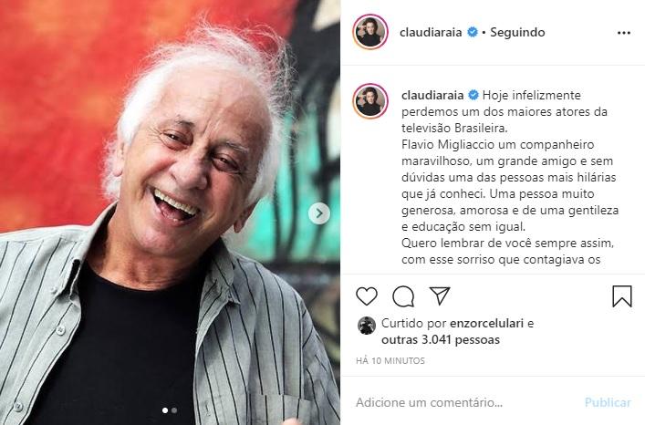 Claudia Raia usa a web para se despedir de Flávio Migliacco