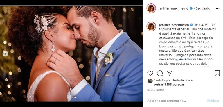 Jeniffer Nascimento celebra um ano de casada com Jean Amorim