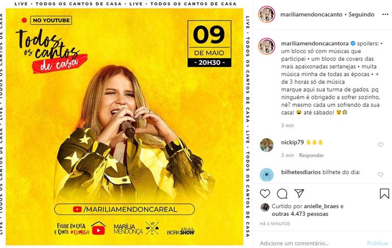 Marília Mendonça revela detalhes da sua nova live