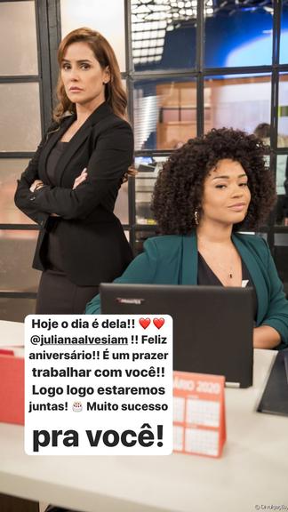 Deborah Secco parabeniza Juliana Alves pelo seu aniversário