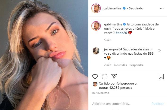 Gabi Martins revela estar com saudades do BBB20