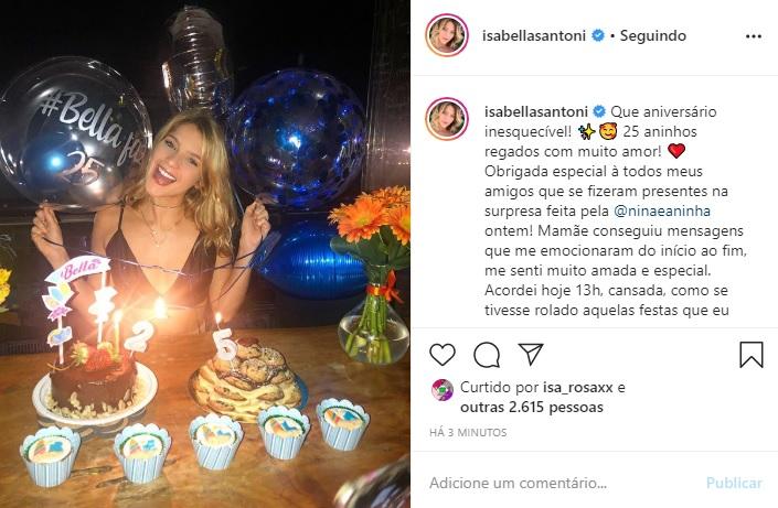 Isabella Santoni agradece por seu aniversário com textão