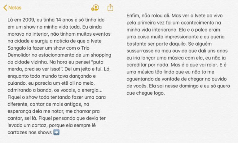 Ivete Sangalo anuncia música com Jão e recebe dedicatória