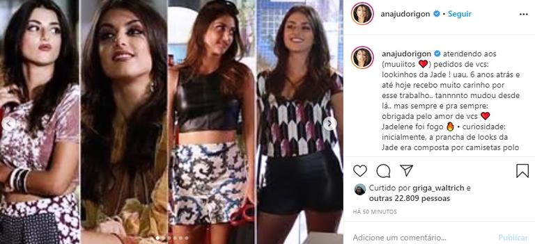 Anajú Dorigon relembra looks de Jade de Malhação