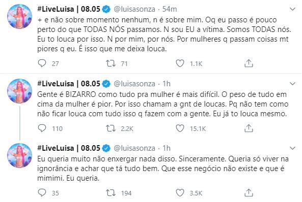 Luísa Sonza faz desabafo emocionante sobre ser mulher