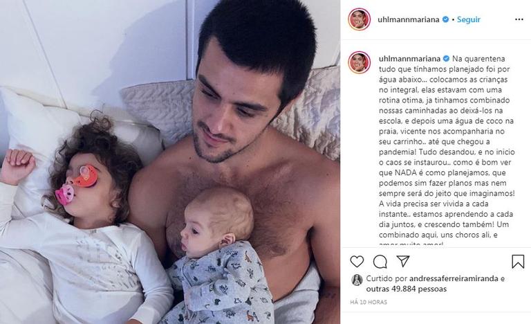 Mariana Uhlmann mostra Felipe Simas com os filhos e fala sobre rotina