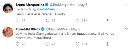 Marília Mendonça faz bolo fit e é elogiada por Bruna Marquezine