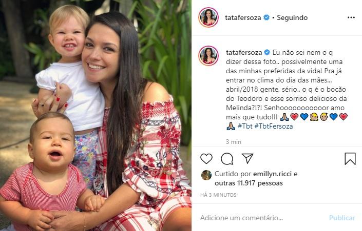 Thaís Fersoza publica clique antigo com os filhos e encanta