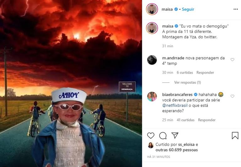 Maisa surge em montagem de Stranger Things e faz brincadeira