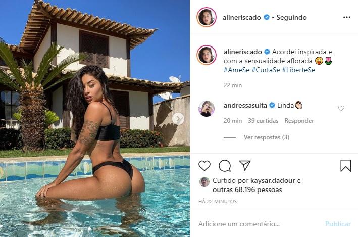 Aline Riscado arranca elogios com cliques só de biquíni