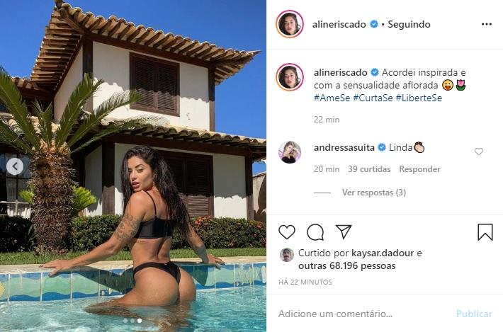 Aline Riscado arranca elogios com cliques só de biquíni