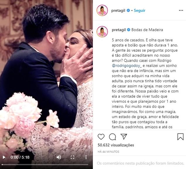 Preta Gil completa 5 anos de casada