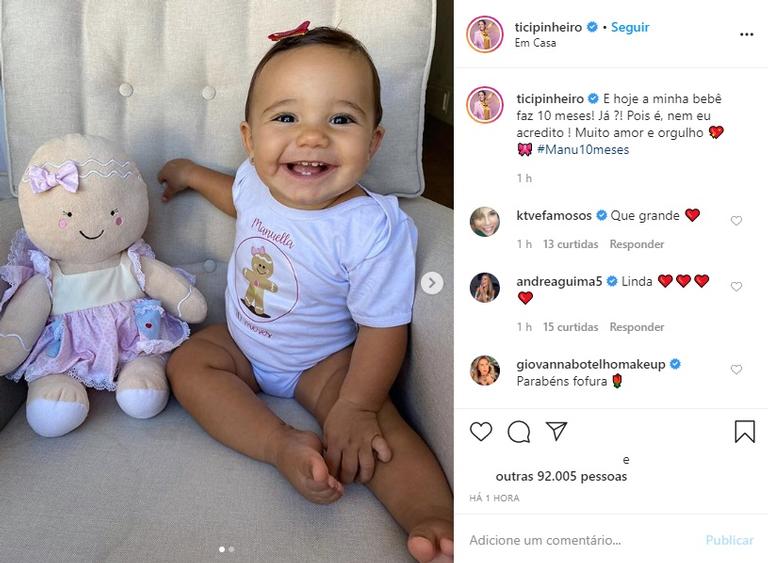 Ticiane Pinheiro comemora 10 meses da caçula, Manuella