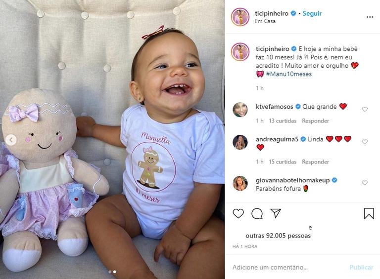 Ticiane Pinheiro comemora 10 meses da caçula, Manuella