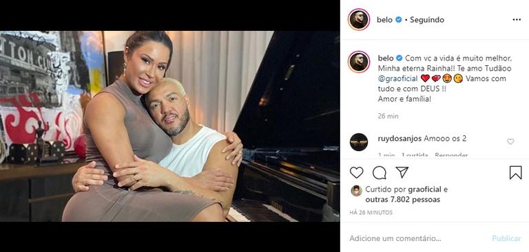 Belo se declara para Gracyanne Barbosa nas redes