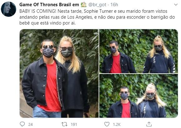 Sophie Turner exibe barriguinha de grávida em caminhada com Joe Jonas