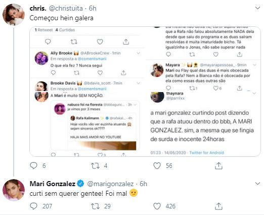  Mari Gonzalez curte post falando mal de Rafa Kalimann