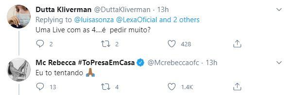 MC Rebecca está tentando organizar live com cantoras