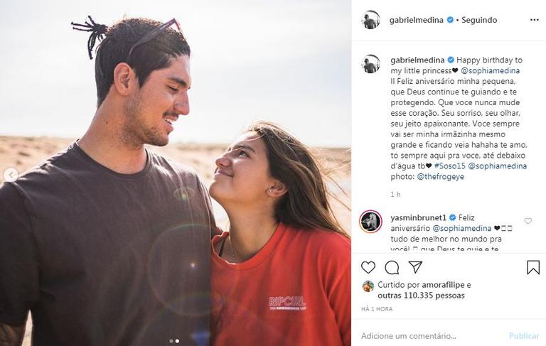 Gabriel Medina parabeniza a irmã Sophia em seu aniversário