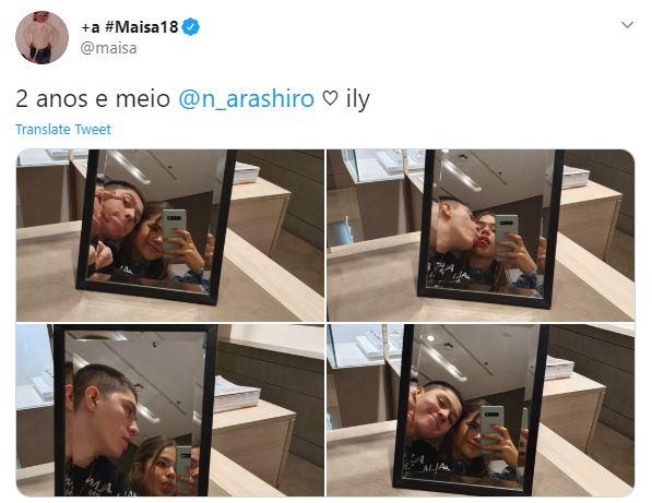 Maisa comemora 2 anos e meio de namoro com Nicholas Arashiro