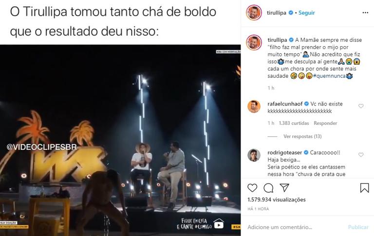 Tirullipa faz xixi na sunga durante live de Wesley Safadão