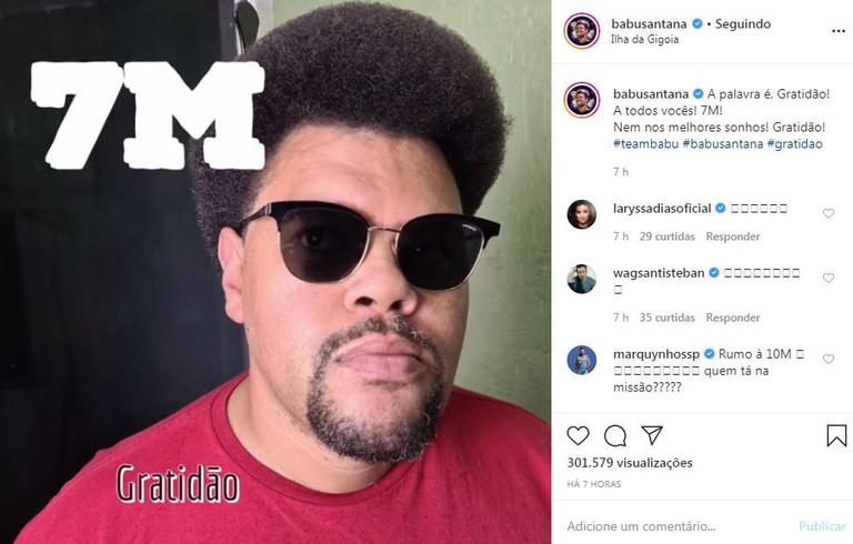 Babu Santana comemora 7 milhões de seguidores e agradece