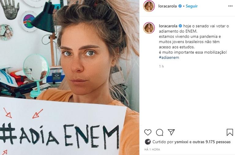 Carolina Dieckmann pede adiamento do Enem