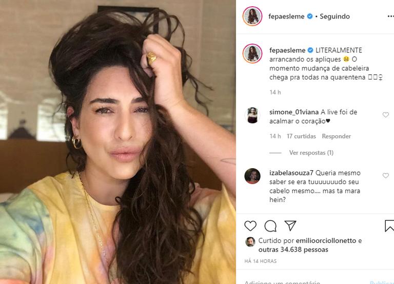 Fernanda Paes Leme arranca aplique na quarentena e desabafa: ''Mudança''