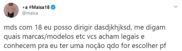 Maísa usa as redes sociais para pedir indicações de carros