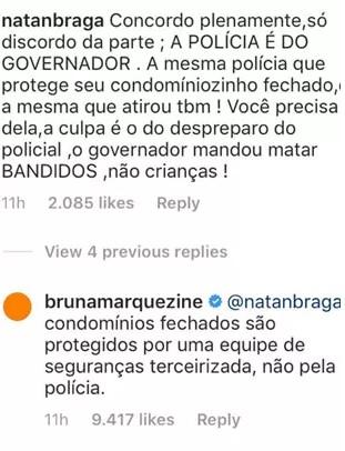 Bruna Marquezine rebate comentário de seguidor sobre a morte de João Pedro