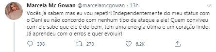 Ex-BBB Marcela McGowan comenta sobre ataques a Daniel Lenhardt