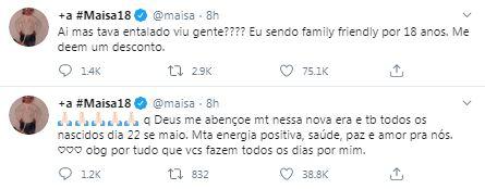 Maisa Silva completa 18 anos e posta palavrões nas redes sociais